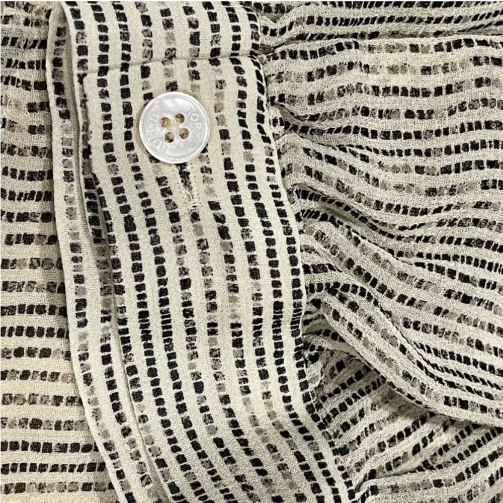 Tory Burch 100% Silk Ruffle Stitch Print Pinstripe Blouse - Picture 9 of 12